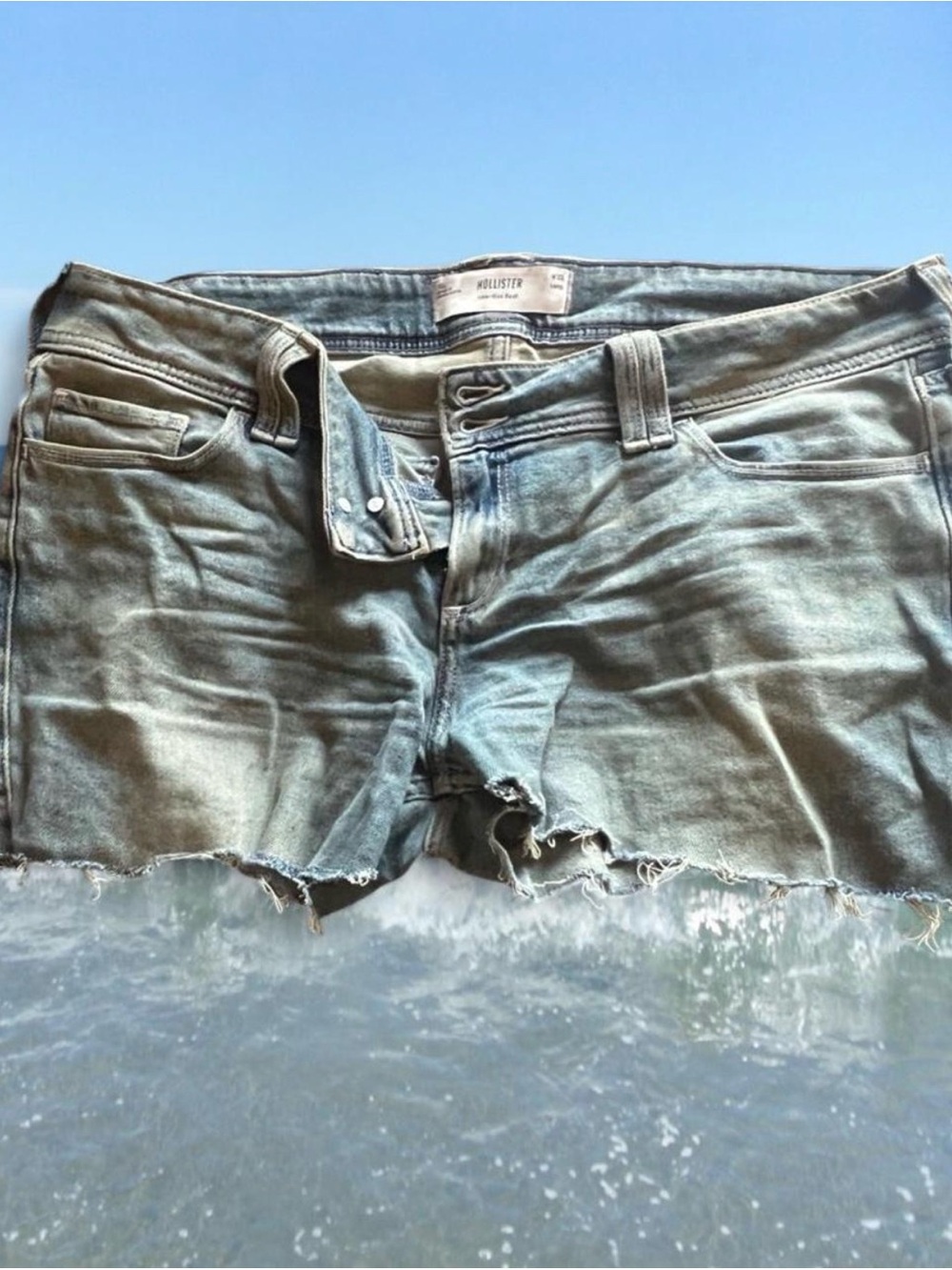 Hollister Faded Green Denim Cutoff Shorts